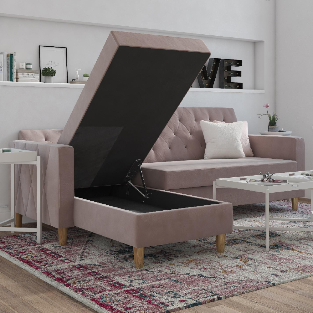 Lahaina Velvet Sofa Bed With Oak Legs In Pink