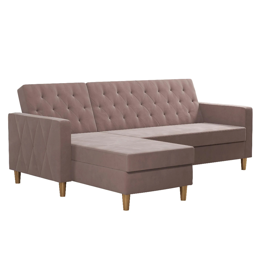 Lahaina Velvet Sofa Bed With Oak Legs In Pink