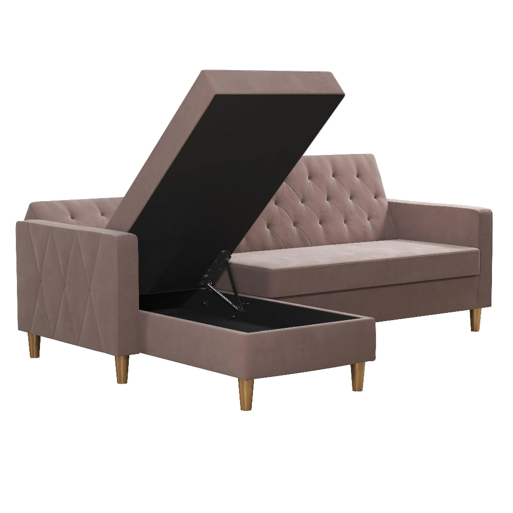 Lahaina Velvet Sofa Bed With Oak Legs In Pink