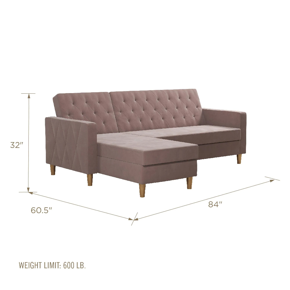 Lahaina Velvet Sofa Bed With Oak Legs In Pink