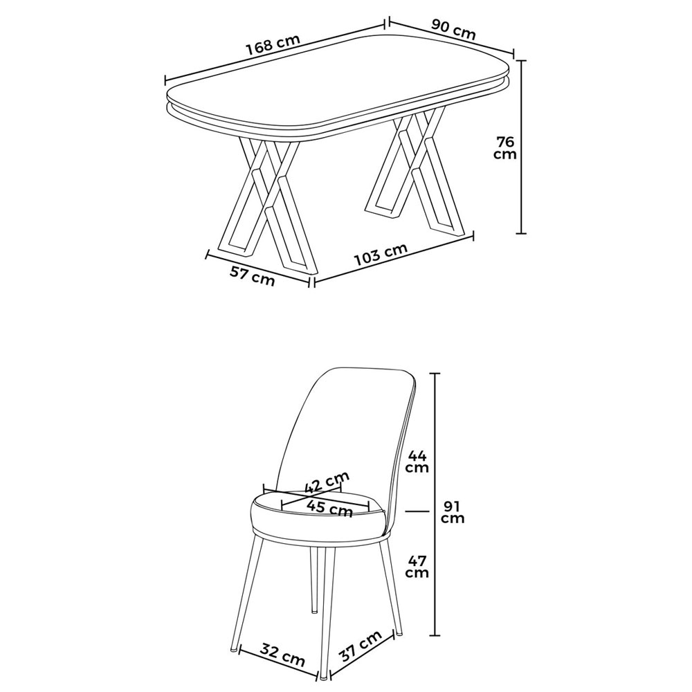 Lai Black Marble Effect Top Lacquer Panel Dining Table with 6 Fabric Cream Chairs in Chrome