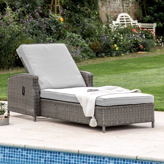 Laie Outdoor Sun Lounger In Grey Weave Rattan Effect