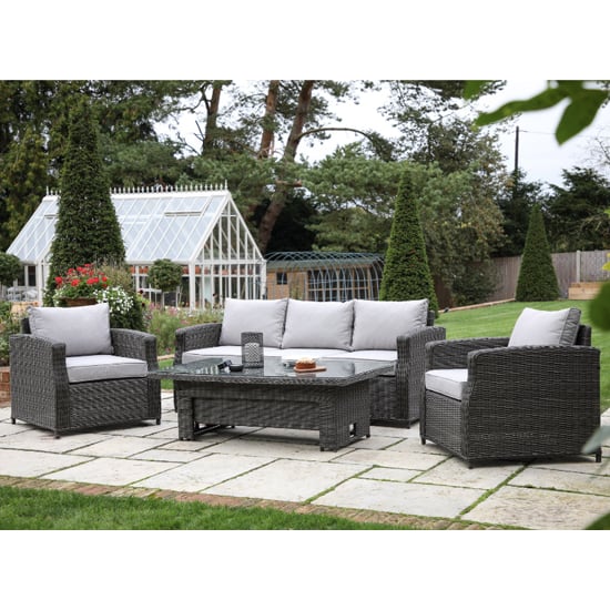 Laie Sofa Set With Rising Dining Table In Grey
