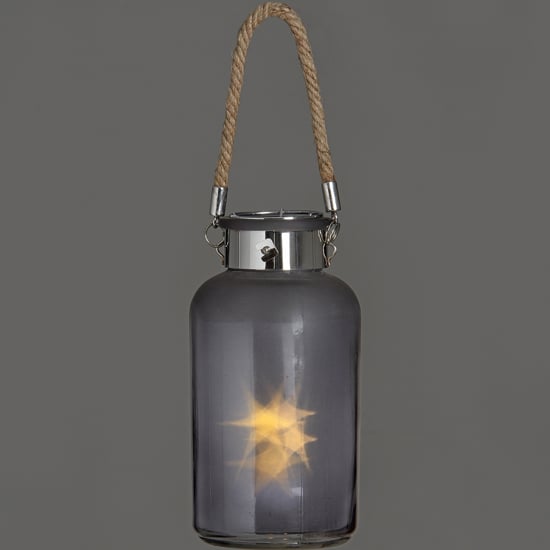 Photo of Lair small frosted grey glass lantern with rope and interior led