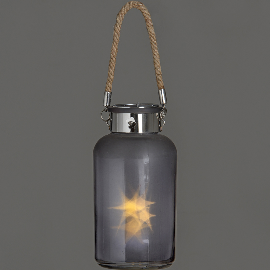 Photo of Lair small frosted grey glass lantern with rope and interior led