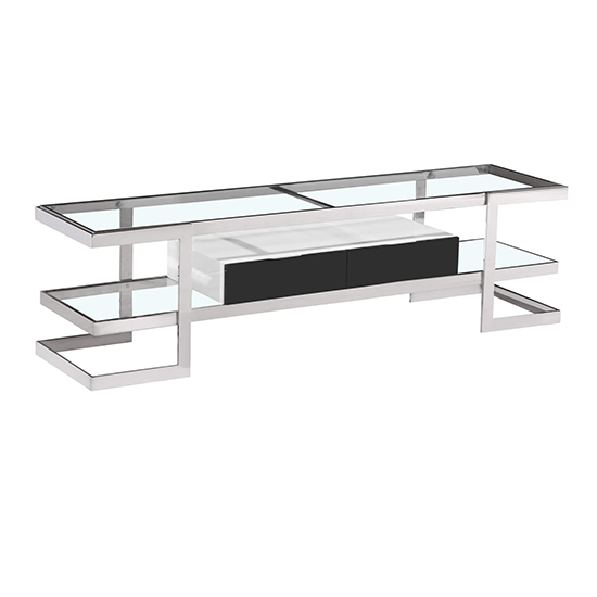 Laird Clear Glass TV Stand With White High Gloss Drawer Furniture in