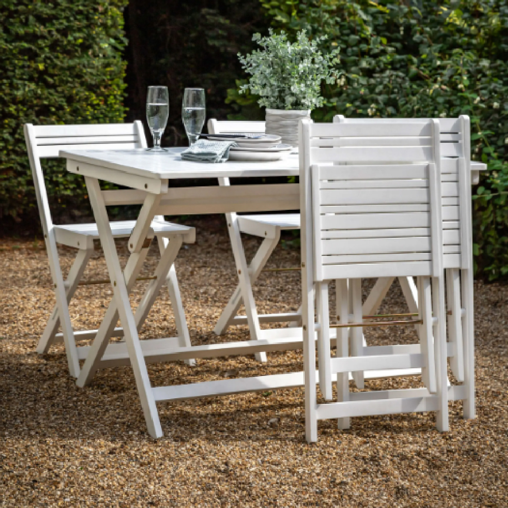 Lajatico Outdoor Wooden Folding Dining Set In White