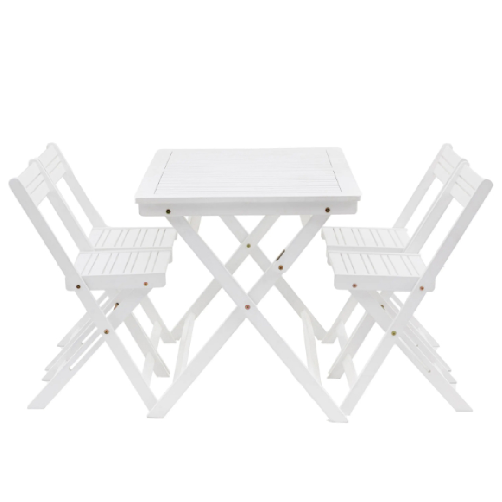 Lajatico Outdoor Wooden Folding Dining Set In White
