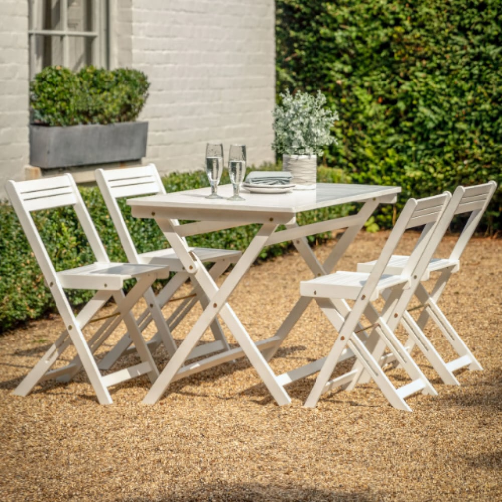 Lajatico Outdoor Wooden Folding Dining Set In White