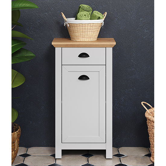 Lajos Wooden Bathroom Floor Storage In Light Grey Furniture