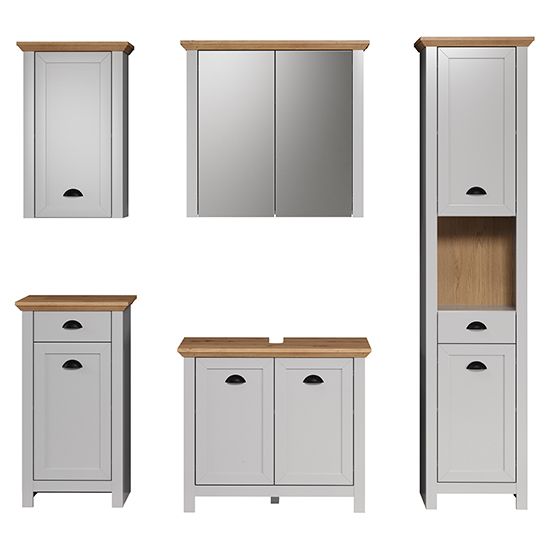 Lajos Wooden Bathroom Furniture Set In Light Grey With LED_5