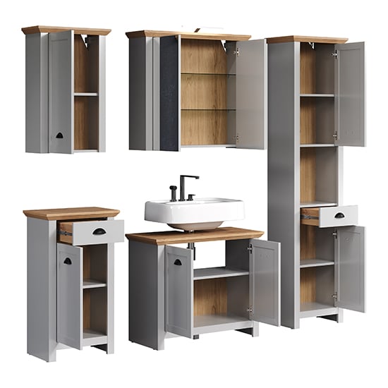 Lajos Wooden Bathroom Furniture Set In Light Grey With LED_7