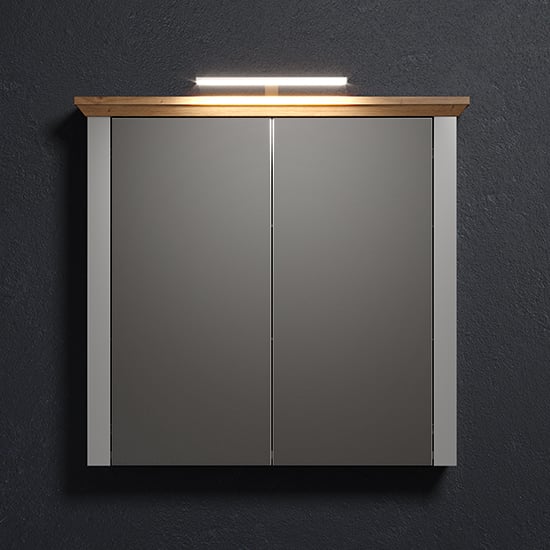 Lajos Wooden Bathroom Mirrored Cabinet In Light Grey With LED