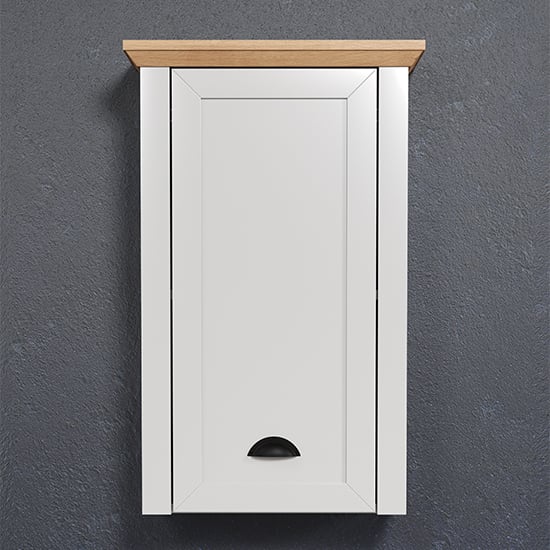 Photo of Lajos wooden bathroom wall storage cabinet in light grey