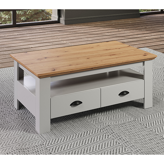 Lajos Wooden Coffee Table In Light Grey And Artisan Oak Furniture in