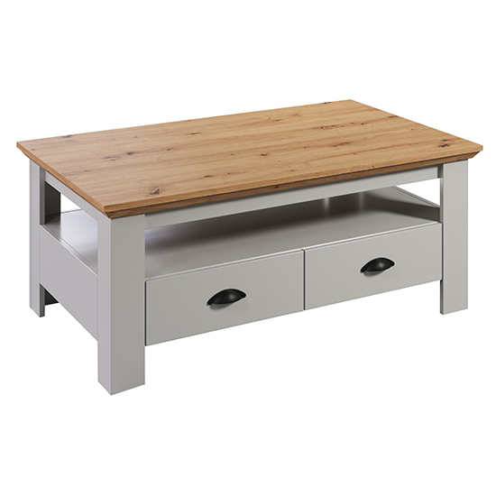 Lajos Wooden Coffee Table In Light Grey And Artisan Oak Furniture in