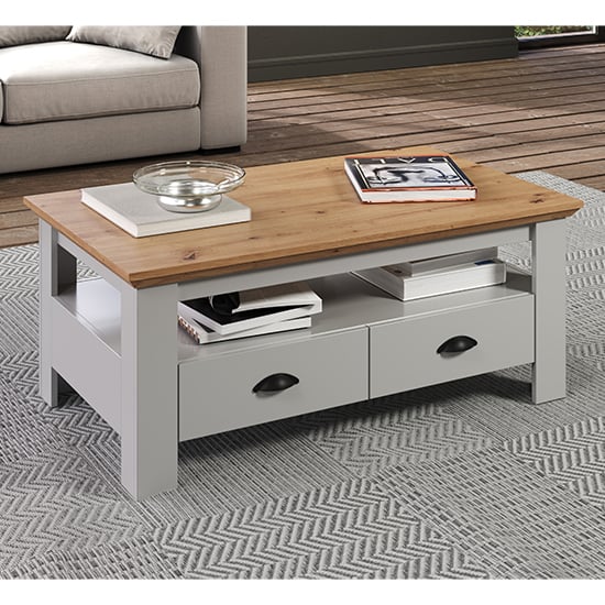 Lajos Wooden Coffee Table In Light Grey And Artisan Oak Furniture in