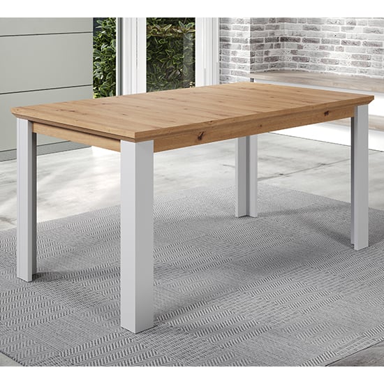 Read more about Lajos wooden dining table in light grey and artisan oak