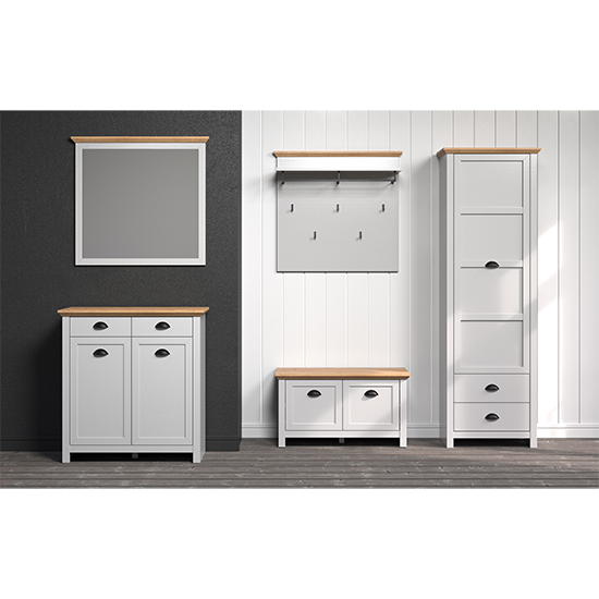 Lajos Wooden Hallway Furniture Set In Light Grey And Artisan Oak_2