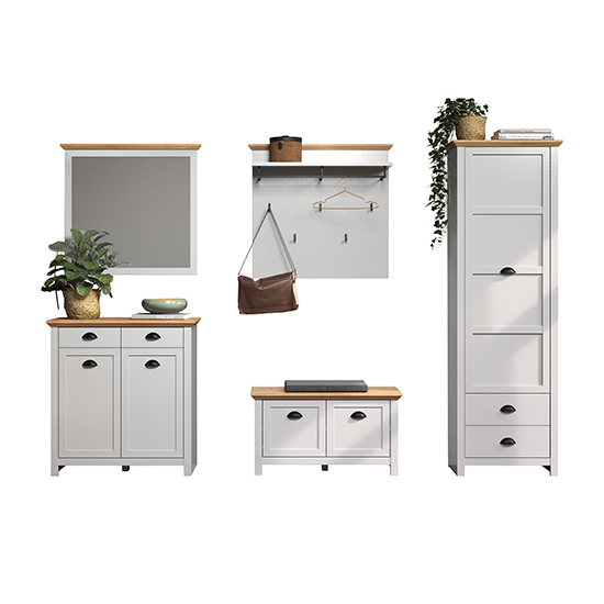 Lajos Wooden Hallway Furniture Set In Light Grey And Artisan Oak_3