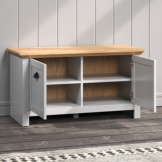 Lajos Wooden Hallway Furniture Set In Light Grey And Artisan Oak_6