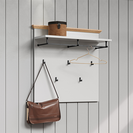 Lajos Wooden Hallway Furniture Set In Light Grey And Artisan Oak_7