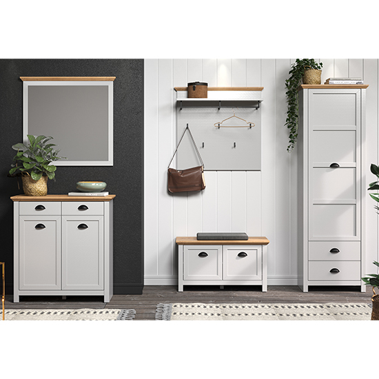 View Lajos wooden hallway furniture set in light grey and artisan oak