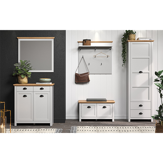 Lajos Wooden Hallway Storage In Light Grey Furniture in Fashion