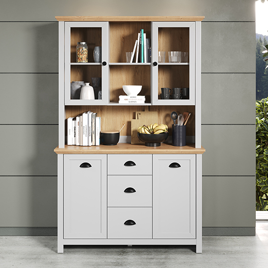 Lajos Wooden Large Display In Light Grey With LED Furniture