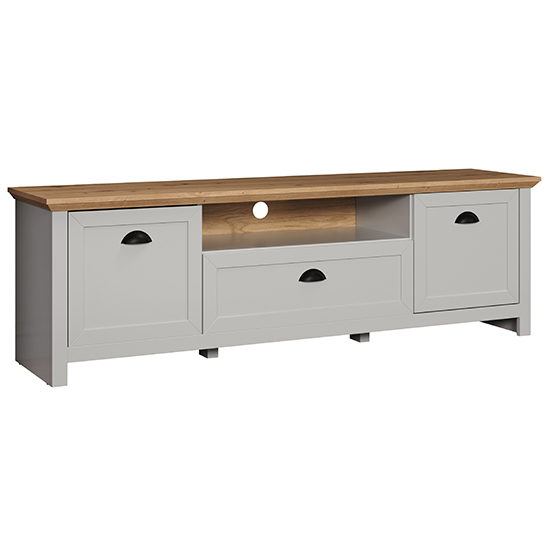 Lajos Wooden Small TV Stand In Light Grey With LED Lights Furniture