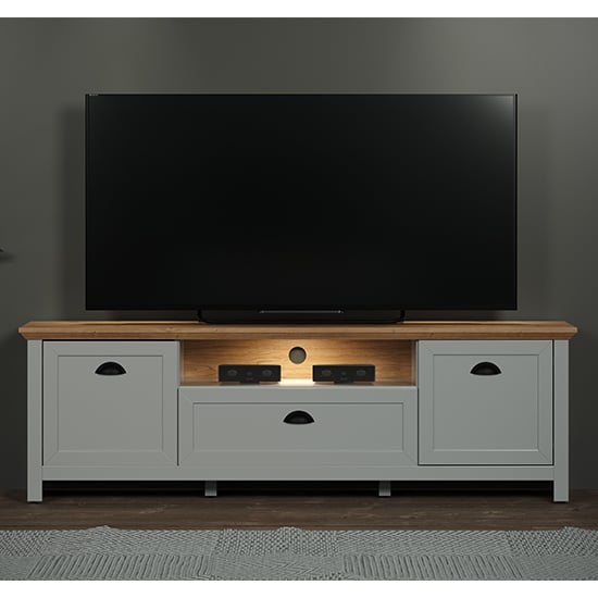 Lajos Wooden Small TV Stand In Light Grey With LED Lights Furniture