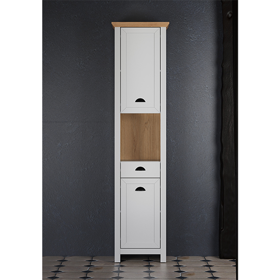 Lajos Wooden Tall Bathroom Storage In Light Grey Furniture in