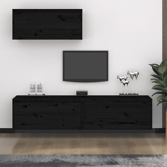 Read more about Laken solid pinewood entertainment unit in black
