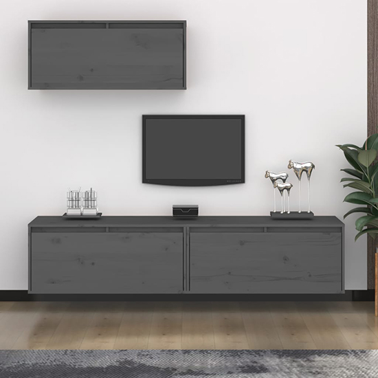 Read more about Laken solid pinewood entertainment unit in grey