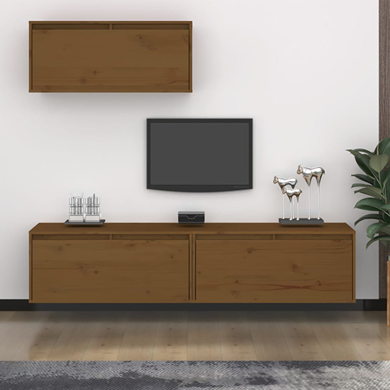 Read more about Laken solid pinewood entertainment unit in honey brown