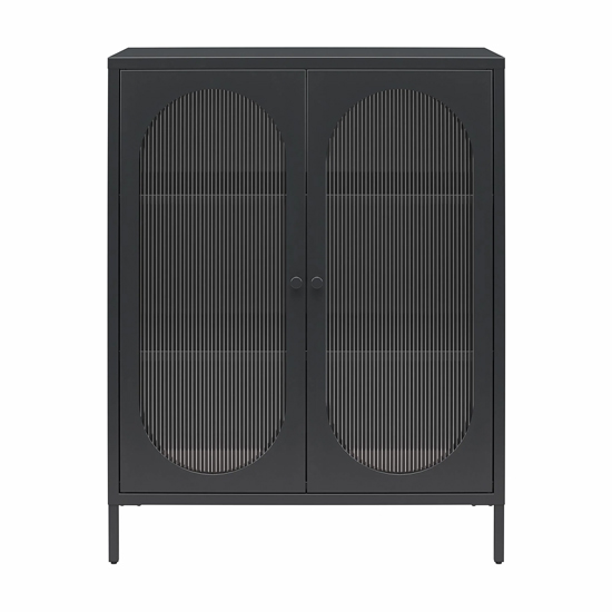 Lakes Metal Storage Cabinet 2 Fluted Glass Doors In Black