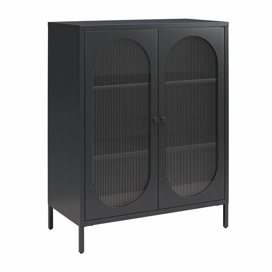 Lakes Metal Storage Cabinet 2 Fluted Glass Doors In Black