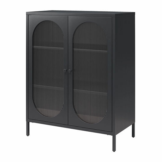Lakes Metal Storage Cabinet 2 Fluted Glass Doors In Black