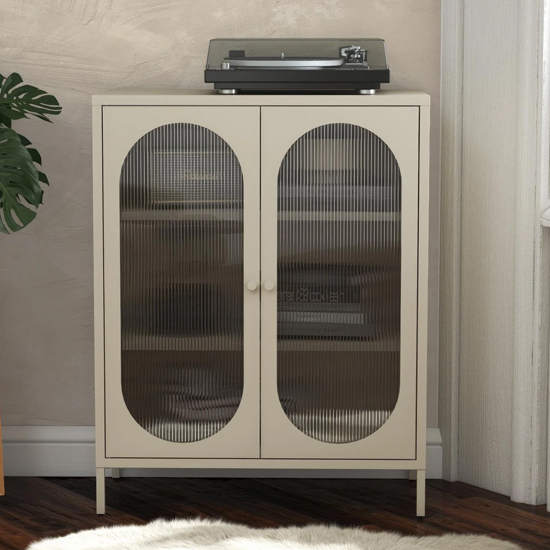 Lakes Metal Storage Cabinet 2 Fluted Glass Doors In Parchment