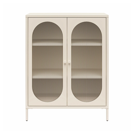 Lakes Metal Storage Cabinet 2 Fluted Glass Doors In Parchment