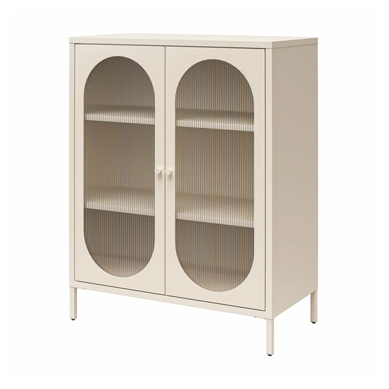 Lakes Metal Storage Cabinet 2 Fluted Glass Doors In Parchment