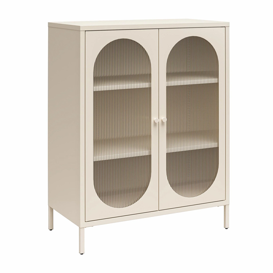 Lakes Metal Storage Cabinet 2 Fluted Glass Doors In Parchment