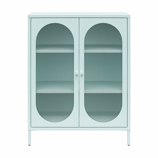Lakes Metal Storage Cabinet 2 Fluted Glass Doors In Sky Blue