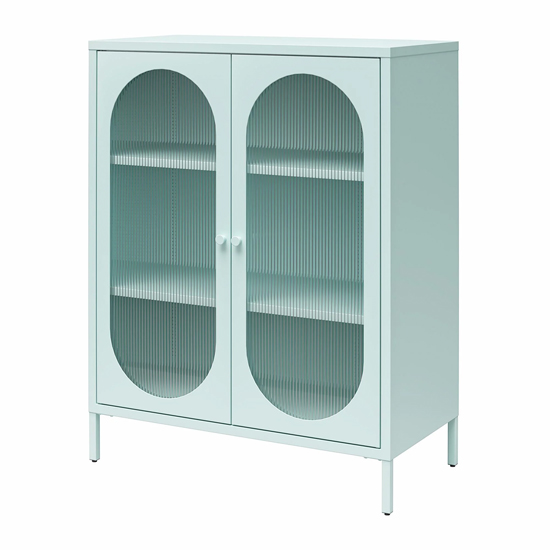 Lakes Metal Storage Cabinet 2 Fluted Glass Doors In Sky Blue