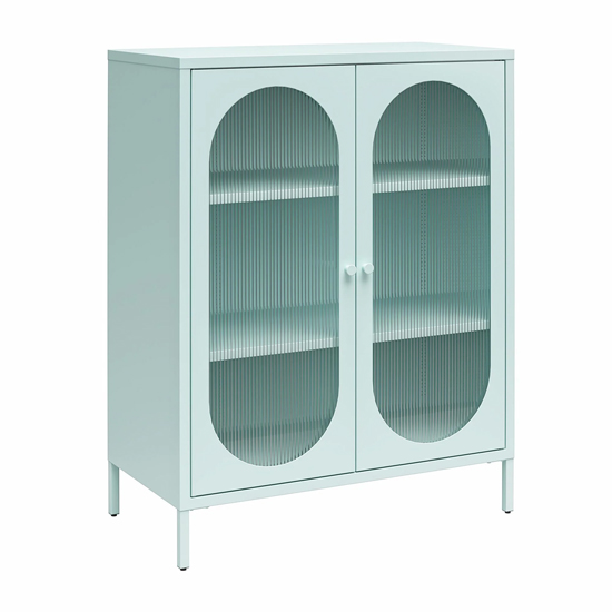 Lakes Metal Storage Cabinet 2 Fluted Glass Doors In Sky Blue