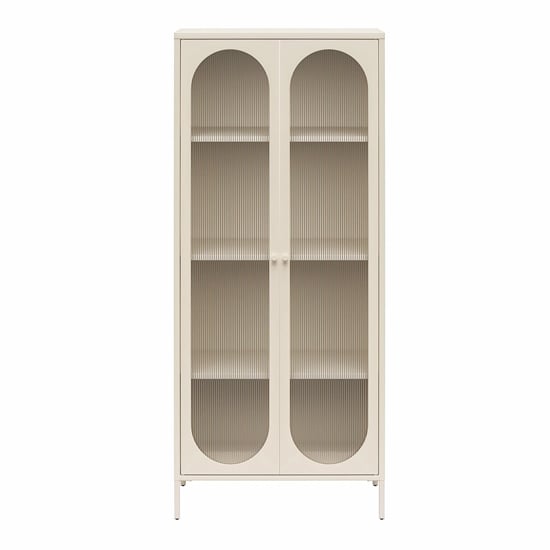Lakes Metal Storage Cabinet Tall 2 Fluted Glass Doors In Parchment