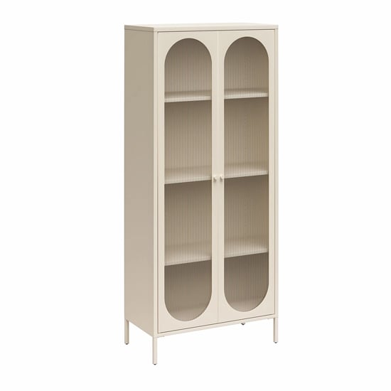 Lakes Metal Storage Cabinet Tall 2 Fluted Glass Doors In Parchment