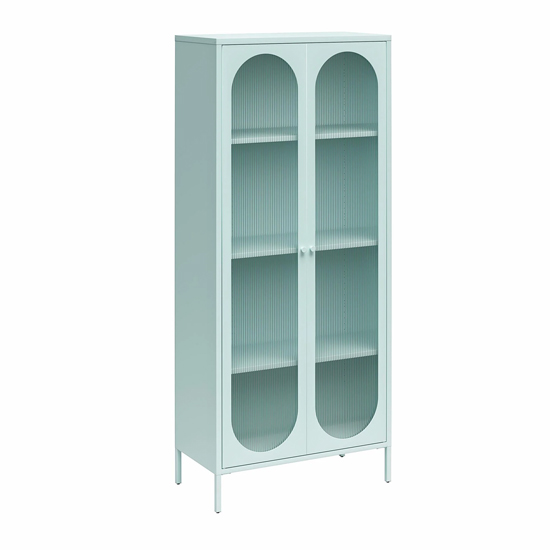 Lakes Metal Storage Cabinet Tall 2 Fluted Glass Doors In Sky Blue