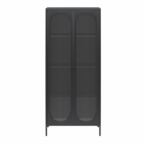 Lakes Metal Storage Cabinet Tall 2 Fluted Glass Doors In Black
