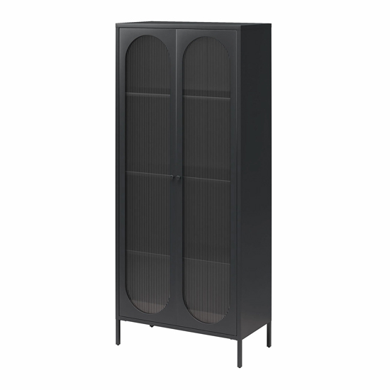 Lakes Metal Storage Cabinet Tall 2 Fluted Glass Doors In Black